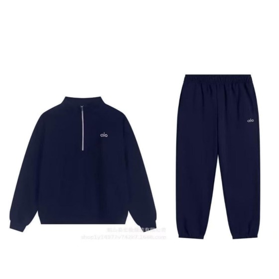 ALO Navy Blue Half-Zip Tie-Legged Set